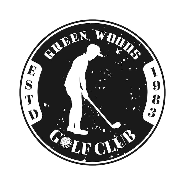 Vector de club de golf emblema redondo con silueta de golfista en estilo monocromo vintage aislado sobre fondo blanco.