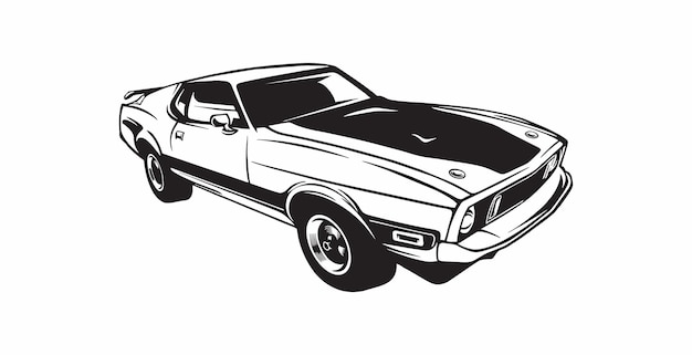 Vector vector de coche clásico en blanco y negro adecuado para imprimir en camisetas de ropa