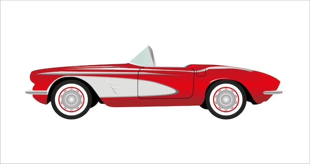 Vector de coche clásico vintage Ilustración aislada en un fondo blanco Color rojo y blanco