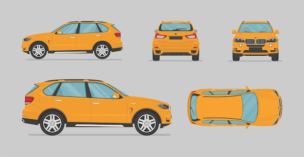 Vector coche suv amarillo desde diferentes lados