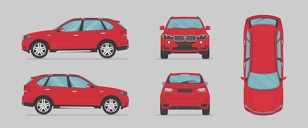 Vector coche suv rojo desde diferentes lados