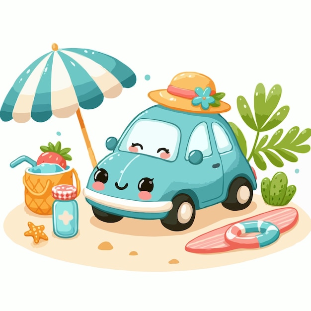 vector de coche de verano bonito en fondo blanco