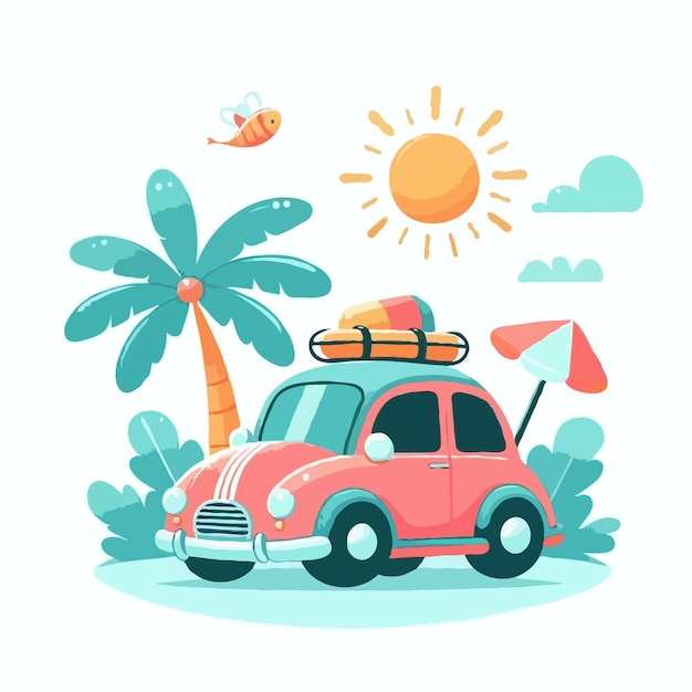 vector de coche de verano bonito en fondo blanco