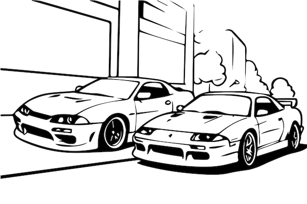 Vector de coches de carreras de calle para colorear