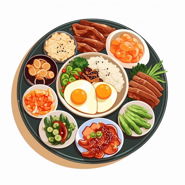 vector cocina asiática comida coreana comida del restaurante ilustración menú de platos tradicionales