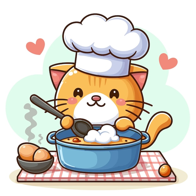 Vector vector de cocina de gato lindo en fondo blanco