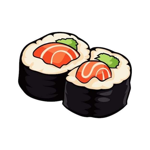 Vector cocina japonesa conjunto de rollos de sushi aislados en blanco pegatina de alimentos ilustración vectorial plana