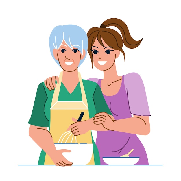 vector de cocina madre hija