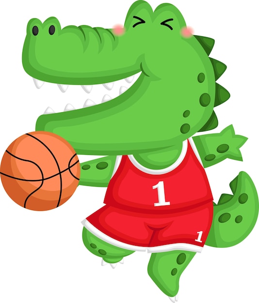 Un vector de un cocodrilo jugando al baloncesto