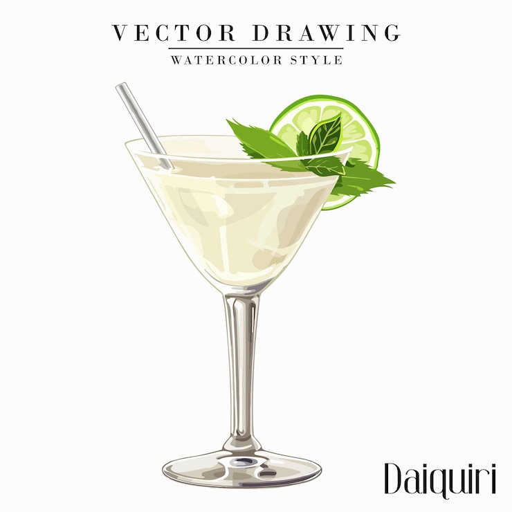 Vector vector de cóctel alcohólico daiquiri estilo acuarela vintage