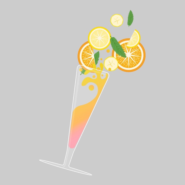 Vector vector cóctel fresco con naranja, limón, mango y menta.