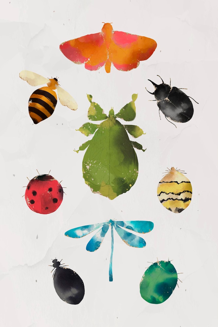 Vector vector de colección de acuarela de insectos