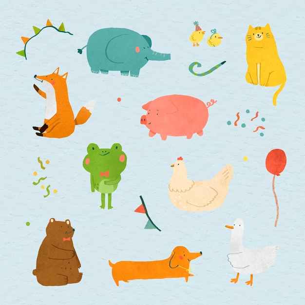 Vector de colección de animales festivos dibujados a mano