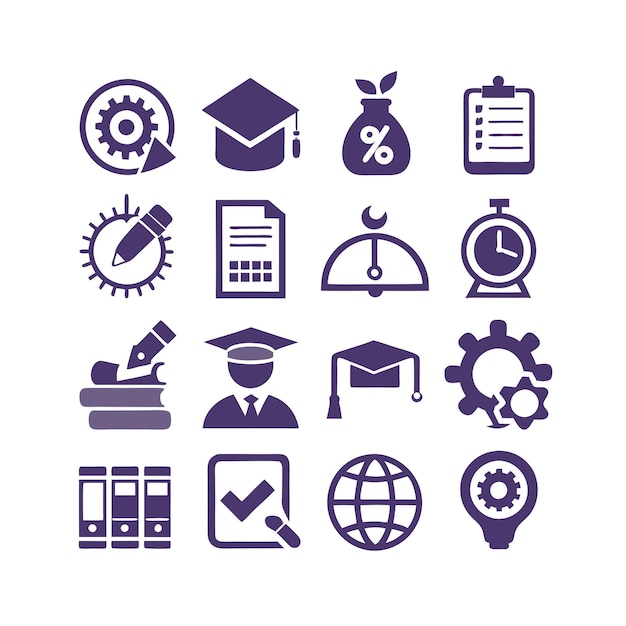 Vector de colección de conjuntos de iconos de educación y aprendizaje para documentos de interfaz de usuario, sitios web y aplicaciones móviles
