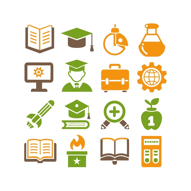 Vector de colección de conjuntos de iconos de educación y aprendizaje para documentos de interfaz de usuario, sitios web y aplicaciones móviles