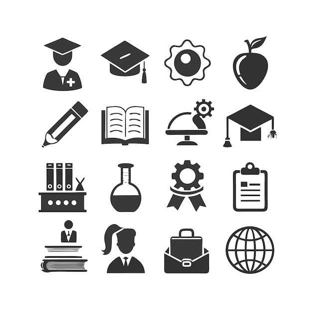 Vector de colección de conjuntos de iconos de educación y aprendizaje para documentos de interfaz de usuario, sitios web y aplicaciones móviles