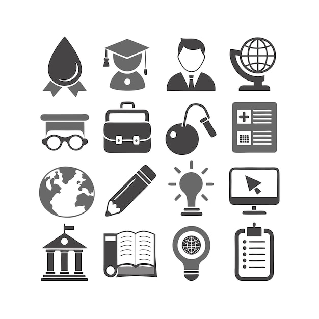 Vector de colección de conjuntos de iconos de educación y aprendizaje para documentos de interfaz de usuario, sitios web y aplicaciones móviles