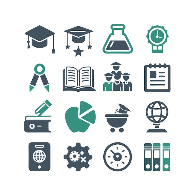 Vector de colección de conjuntos de iconos de educación y aprendizaje para documentos de interfaz de usuario, sitios web y aplicaciones móviles