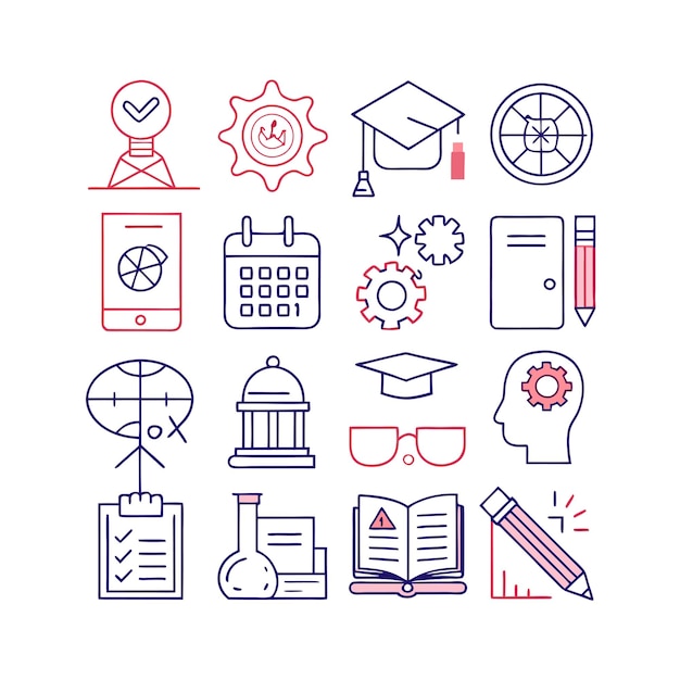 Vector de colección de conjuntos de iconos de educación y aprendizaje para documentos de interfaz de usuario, sitios web y aplicaciones móviles