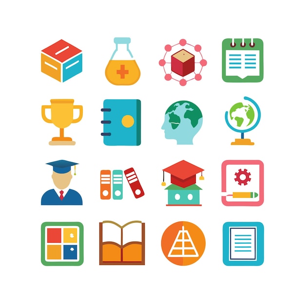 Vector de colección de conjuntos de iconos de educación y aprendizaje para documentos de interfaz de usuario, sitios web y aplicaciones móviles