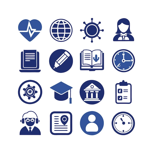 Vector de colección de conjuntos de iconos de educación y aprendizaje para documentos de interfaz de usuario, sitios web y aplicaciones móviles