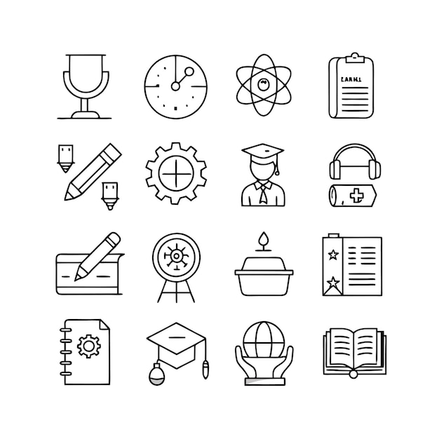 Vector de colección de conjuntos de iconos de educación y aprendizaje para documentos de interfaz de usuario, sitios web y aplicaciones móviles