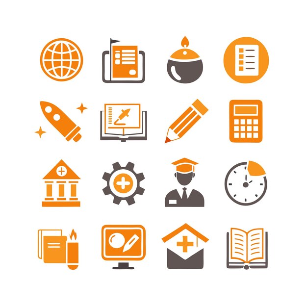 Vector de colección de conjuntos de iconos de educación y aprendizaje para documentos de interfaz de usuario, sitios web y aplicaciones móviles
