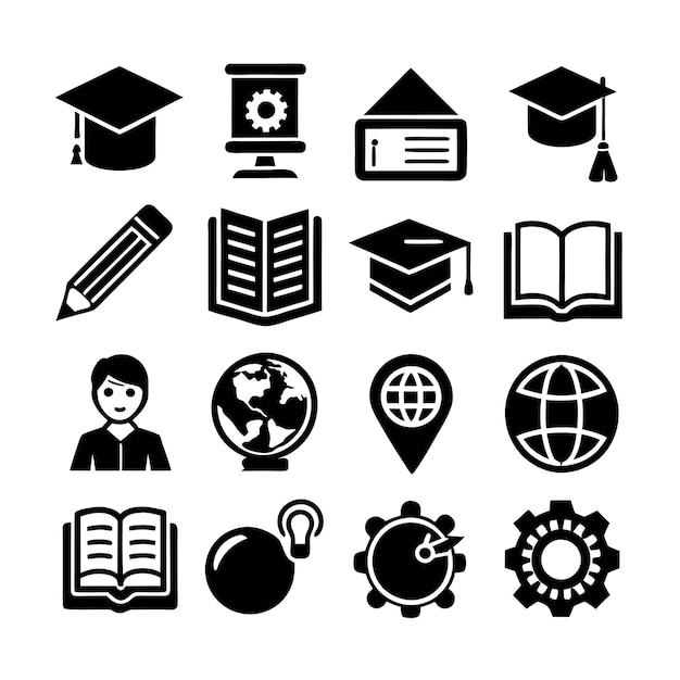 Vector de colección de conjuntos de iconos de educación y aprendizaje para documentos de interfaz de usuario, sitios web y aplicaciones móviles