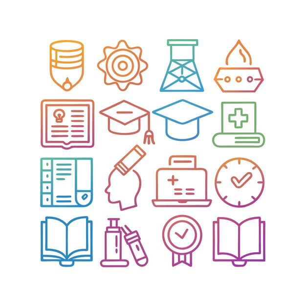 Vector de colección de conjuntos de iconos de educación y aprendizaje para documentos de interfaz de usuario, sitios web y aplicaciones móviles