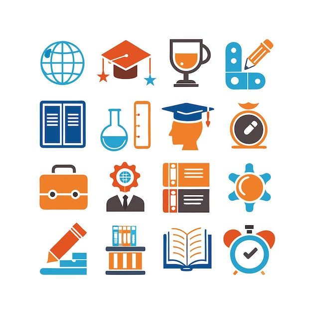 Vector de colección de conjuntos de iconos de educación y aprendizaje para documentos de interfaz de usuario, sitios web y aplicaciones móviles