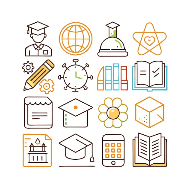 Vector de colección de conjuntos de iconos de educación y aprendizaje para documentos de interfaz de usuario, sitios web y aplicaciones móviles