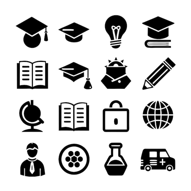 Vector de colección de conjuntos de iconos de educación y aprendizaje para documentos de interfaz de usuario, sitios web y aplicaciones móviles
