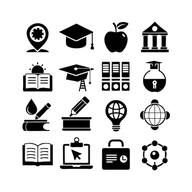 Vector de colección de conjuntos de iconos de educación y aprendizaje para documentos de interfaz de usuario, sitios web y aplicaciones móviles