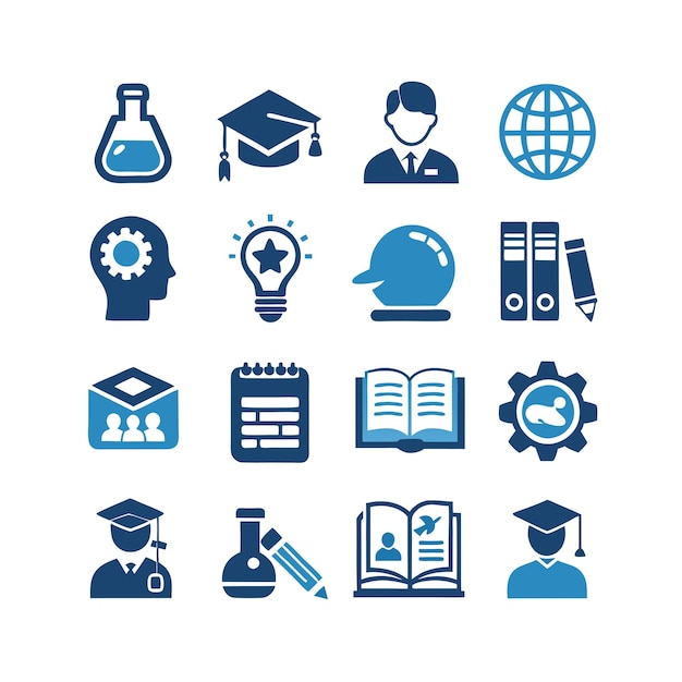 Vector de colección de conjuntos de iconos de educación y aprendizaje para documentos de interfaz de usuario, sitios web y aplicaciones móviles