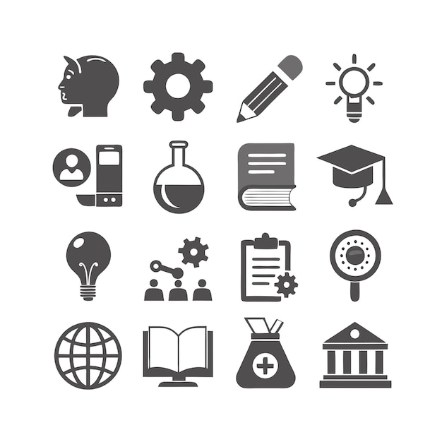 Vector de colección de conjuntos de iconos de educación y aprendizaje para documentos de interfaz de usuario, sitios web y aplicaciones móviles