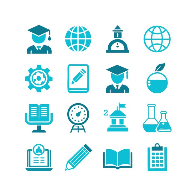 Vector de colección de conjuntos de iconos de educación y aprendizaje para documentos de interfaz de usuario, sitios web y aplicaciones móviles