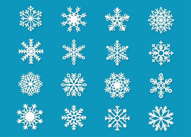 Vector de colección de copos de nieve con fondo azul