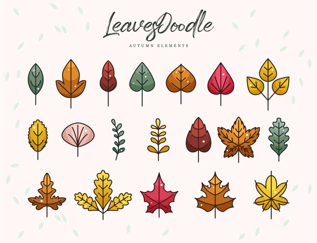 Vector de colección de Doodle de hojas
