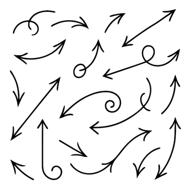 Vector colección de flechas dibujadas a mano conjunto de flechas planas simples aisladas en fondo blanco iconos de marca de flecha 15