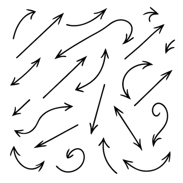 Vector colección de flechas dibujadas a mano conjunto de flechas planas simples aisladas en fondo blanco iconos de marca de flecha 27
