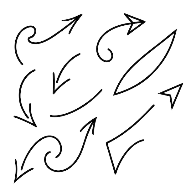 Vector colección de flechas dibujadas a mano conjunto de flechas planas simples aisladas en fondo blanco iconos de marca de flecha 34