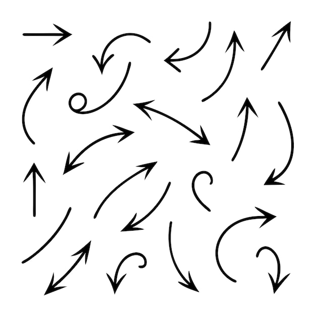 Vector colección de flechas dibujadas a mano conjunto de flechas planas simples aisladas en fondo blanco iconos de marca de flecha 9