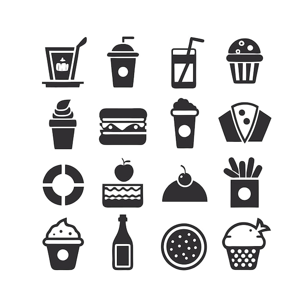 Vector de colección de iconos de alimentos y bebidas para documentos de interfaz de usuario, sitios web y aplicaciones móviles