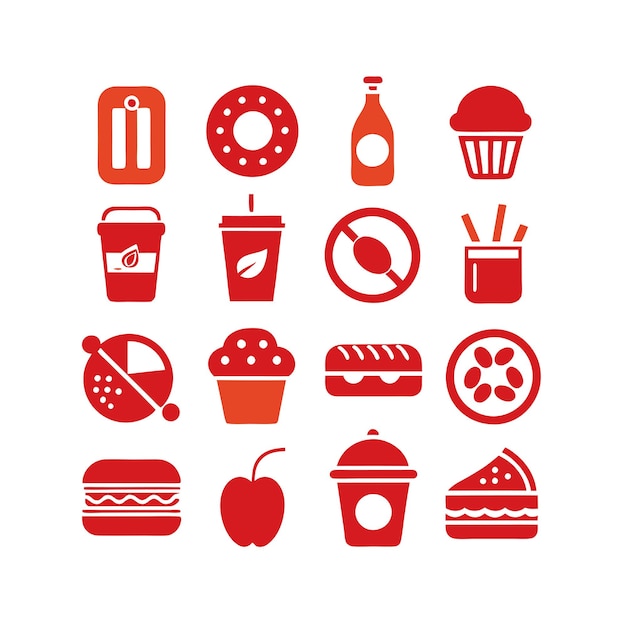 Vector de colección de iconos de alimentos y bebidas para documentos de interfaz de usuario, sitios web y aplicaciones móviles