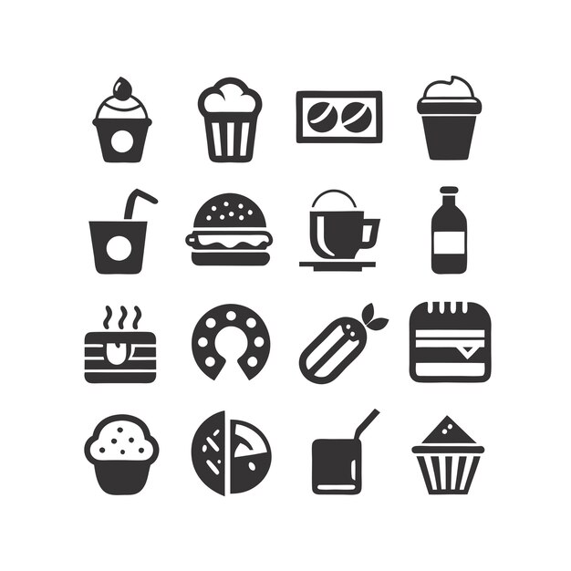 Vector de colección de iconos de alimentos y bebidas para documentos de interfaz de usuario, sitios web y aplicaciones móviles