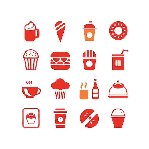 Vector de colección de iconos de alimentos y bebidas para documentos de interfaz de usuario, sitios web y aplicaciones móviles