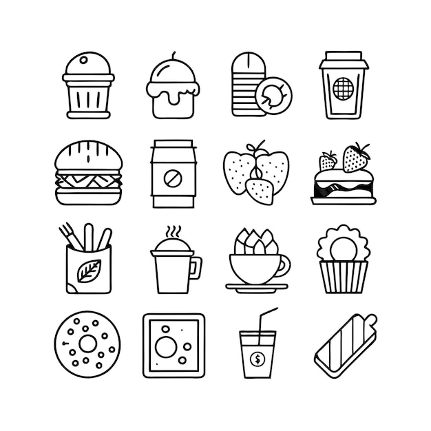 Vector de colección de iconos de alimentos y bebidas para documentos de interfaz de usuario, sitios web y aplicaciones móviles