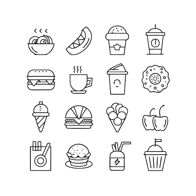 Vector de colección de iconos de alimentos y bebidas para documentos de interfaz de usuario, sitios web y aplicaciones móviles