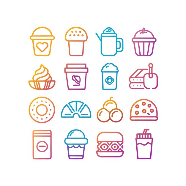 Vector de colección de iconos de alimentos y bebidas para documentos de interfaz de usuario, sitios web y aplicaciones móviles