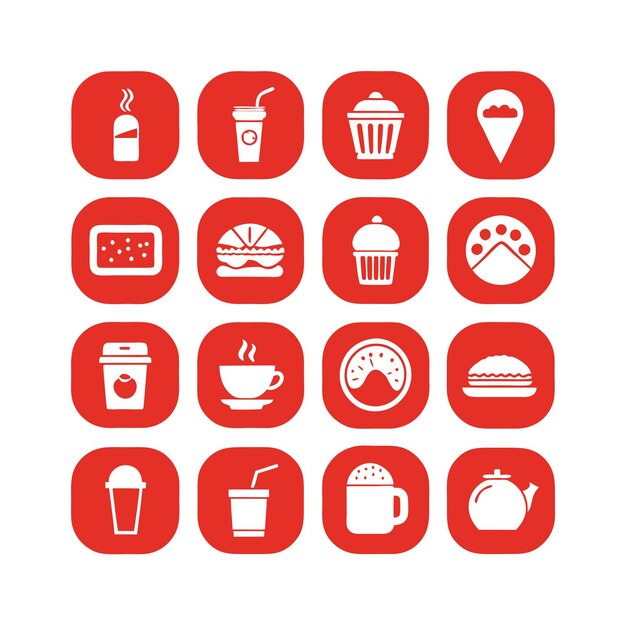 Vector de colección de iconos de alimentos y bebidas para documentos de interfaz de usuario, sitios web y aplicaciones móviles